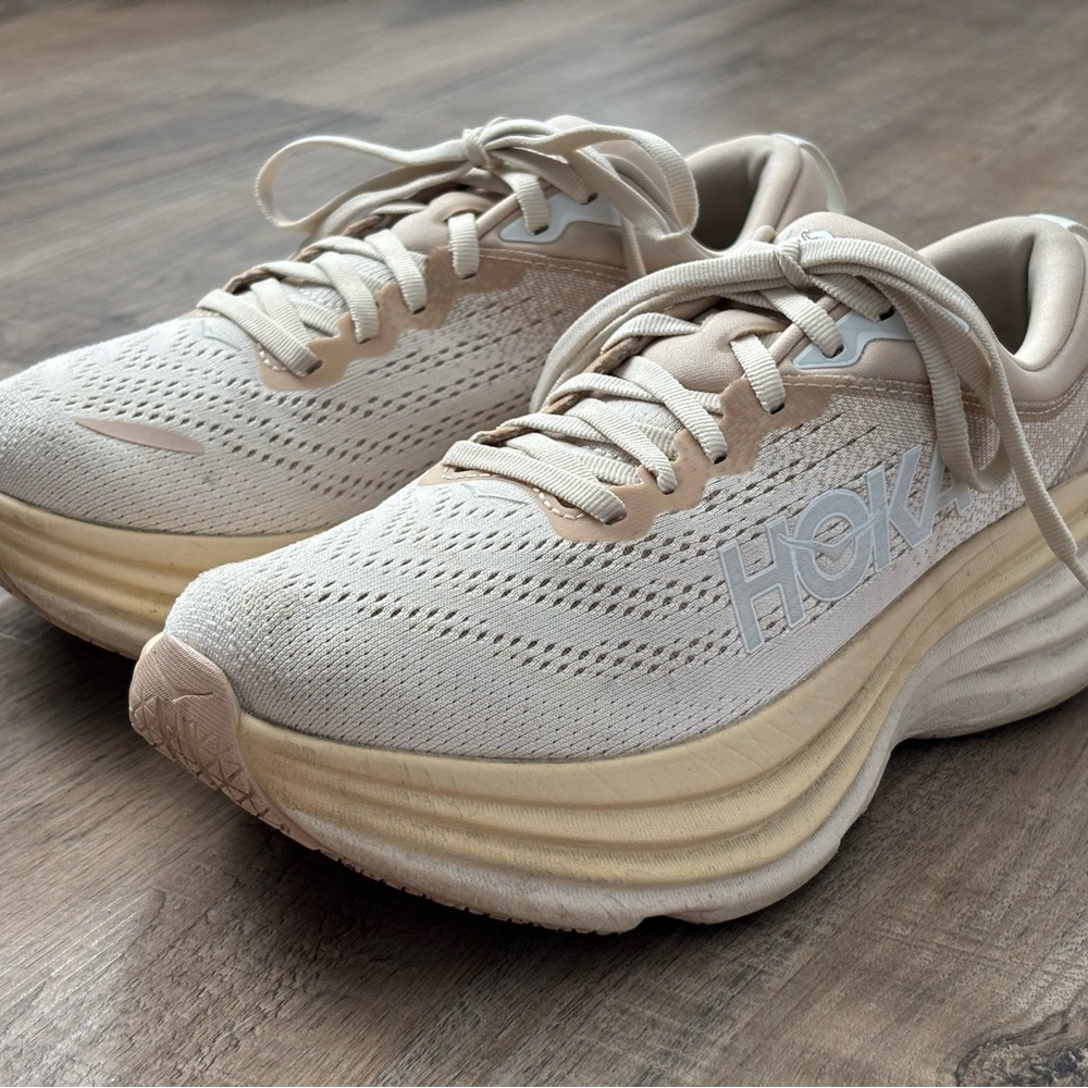 Hoka Women's Neutral-Tone Athletic Running Shoes in Cream and Beige